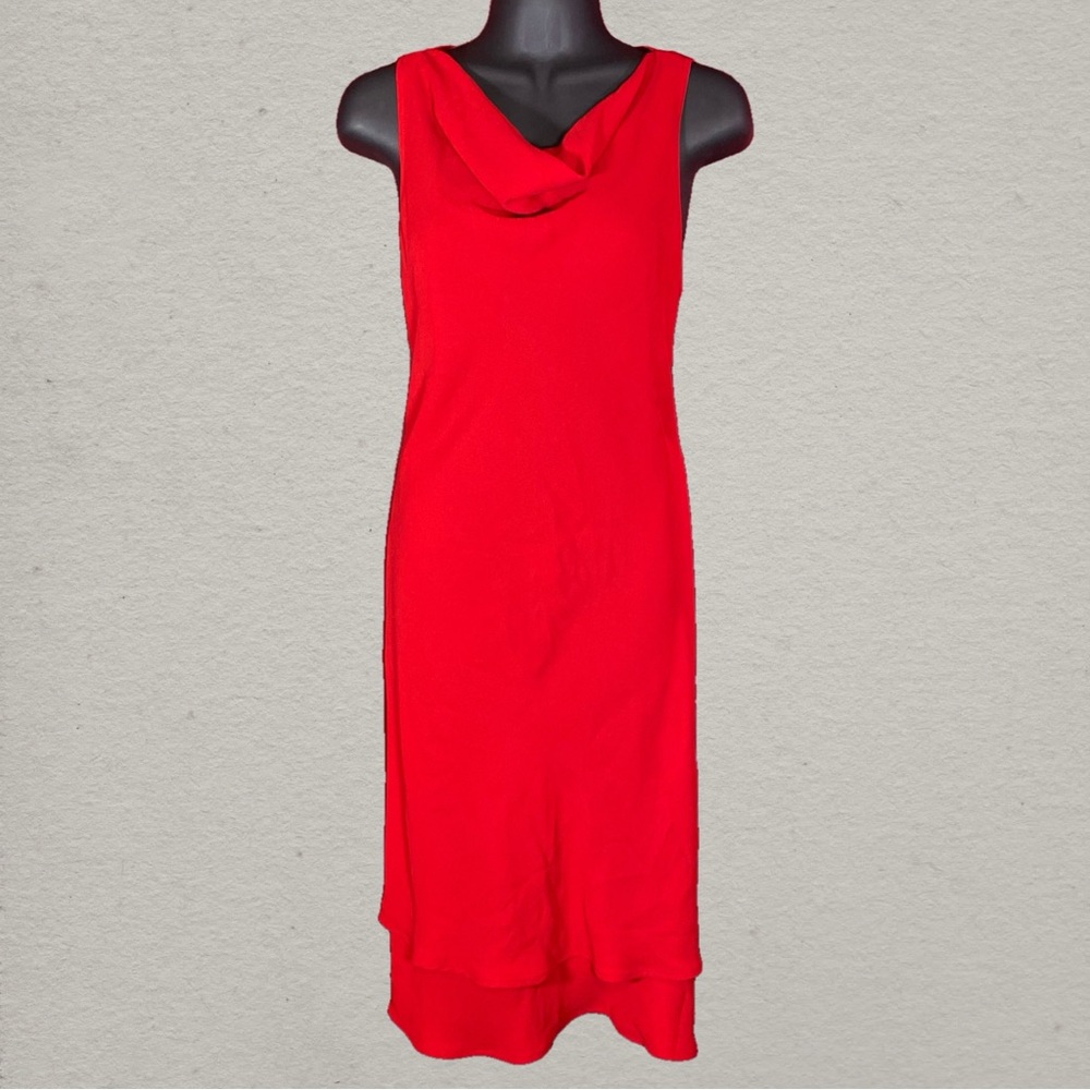 Vintage 90s Red Cowl Neck Midi Dress – Size 4-6